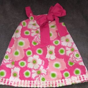 MUDPIE DRESS Pink dress with  green & white floral big bow size 12-18 months